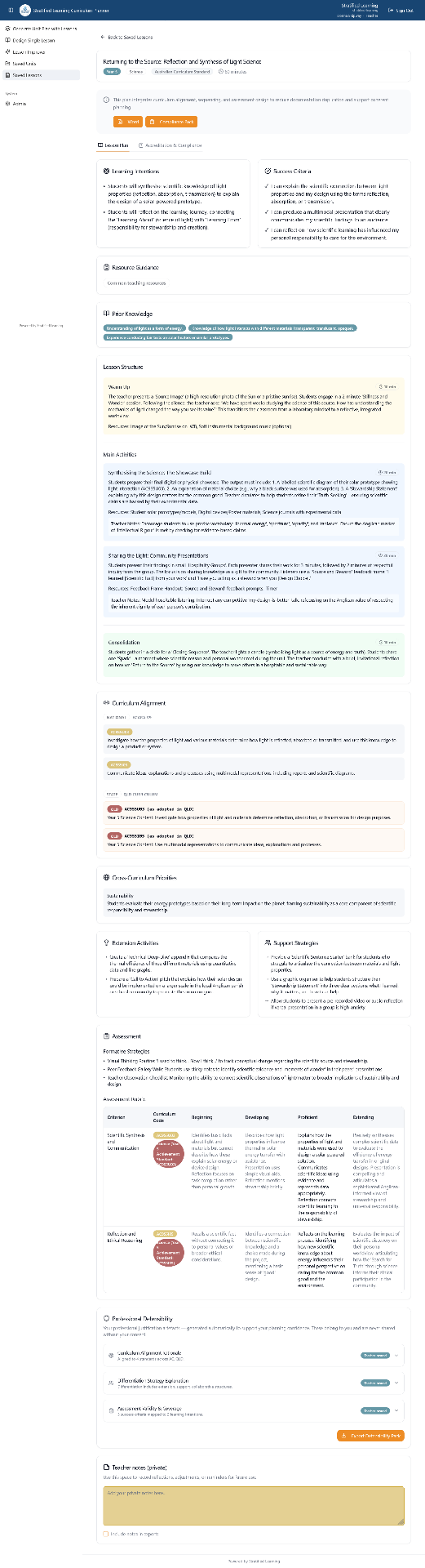 Generated lesson with curriculum alignment and assessment